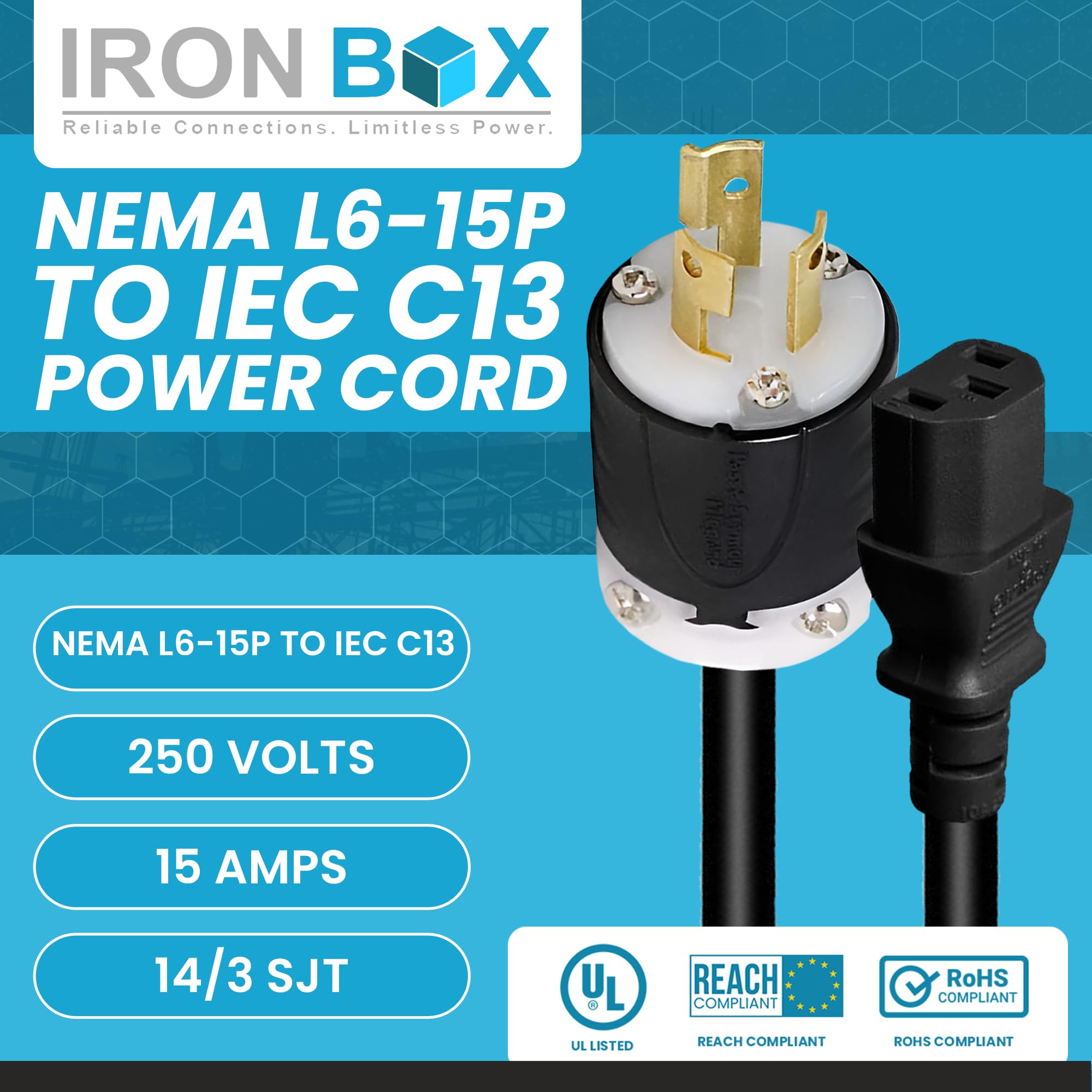 Amazon | Nema l6 – 15p to c13電源コード – 15 A/250 V、14 /3 SJT
